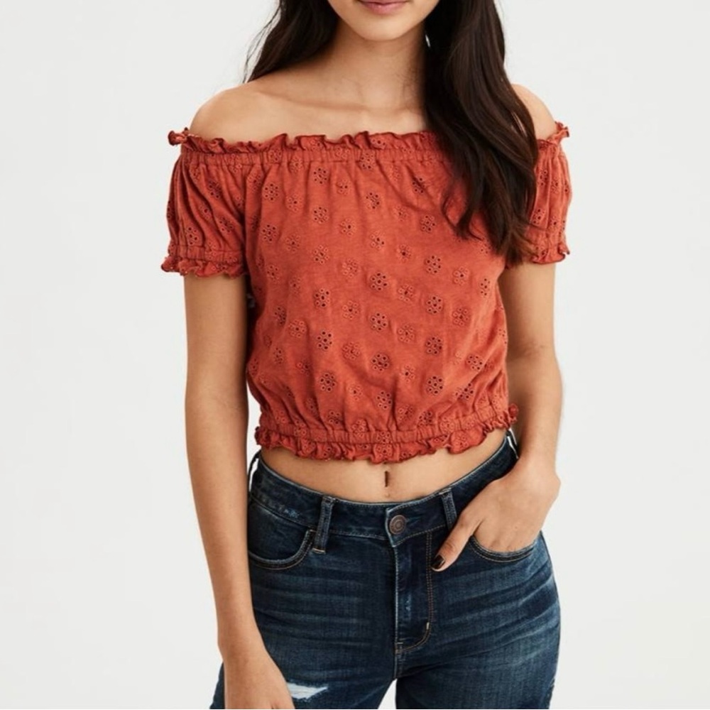 American Eagle Outfitters Terracotta Off-Shoulder Blouse